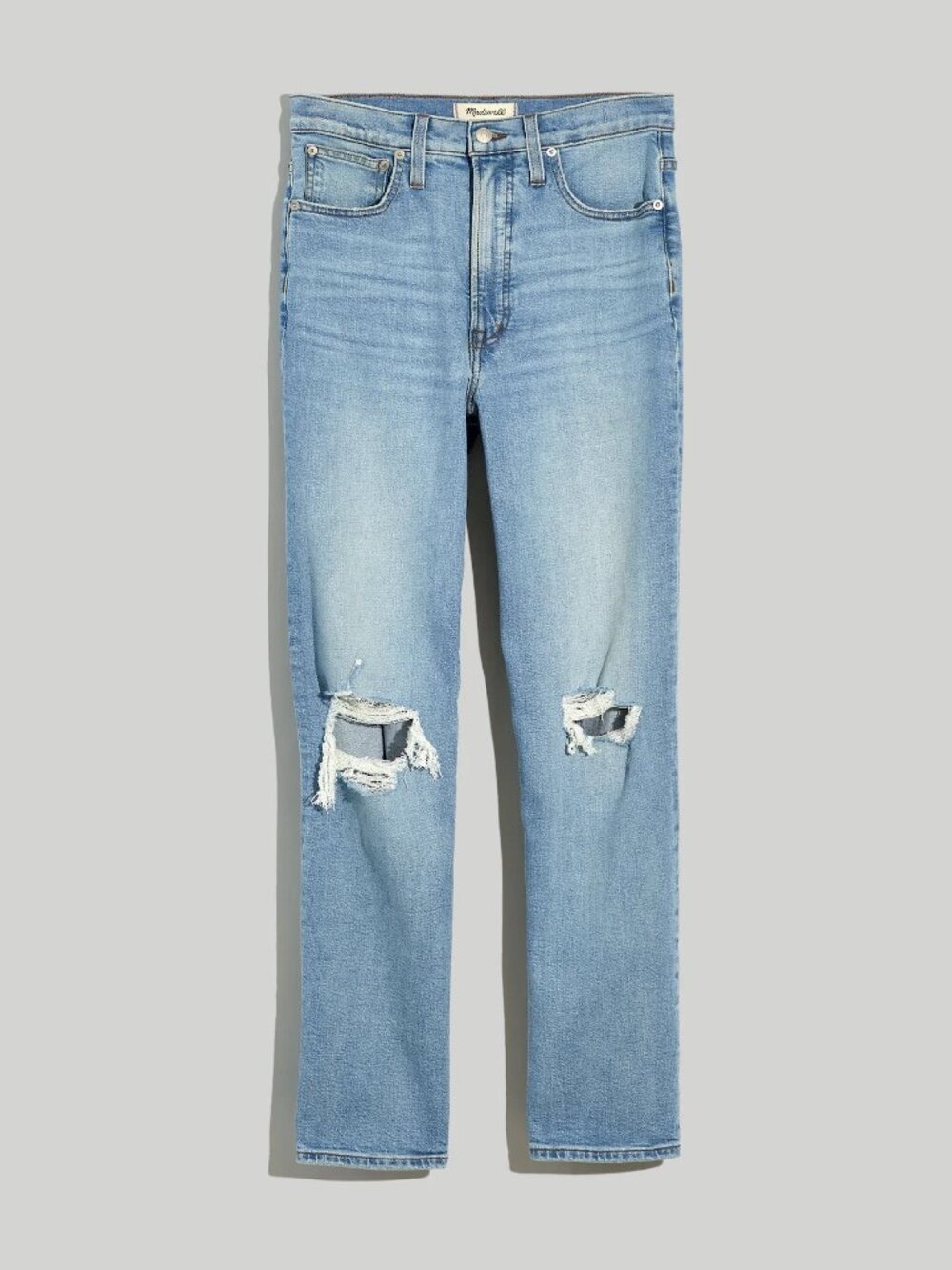 Madewell The Perfect Vintage Straight Jean in Danby Wash: Knee-Rip Edition